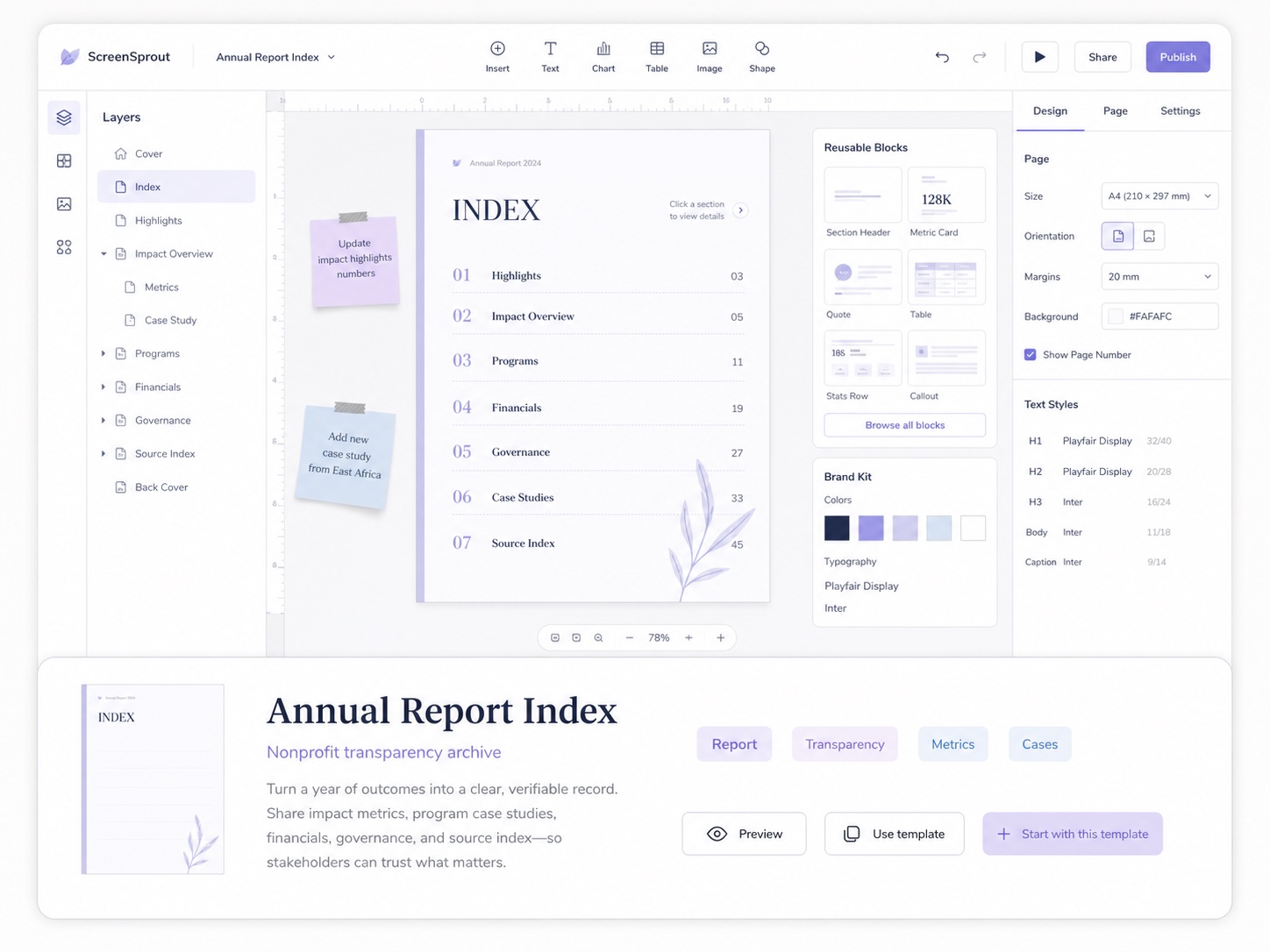 Annual Report Index generated UI preview